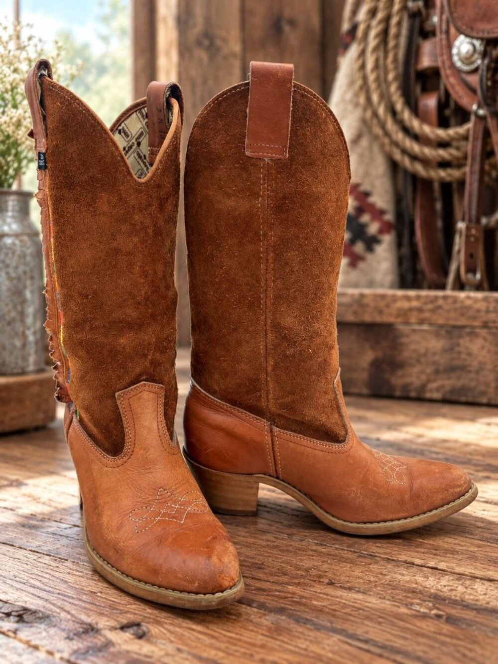 Vintage Original Capezio Brown Leather Suede Cowboy Boots Size 2 Medium Womens